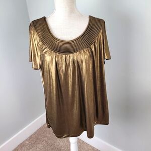 Dana Buchman Women's Short Sleeve Scoop Neck Gold Metallic Top Size Large